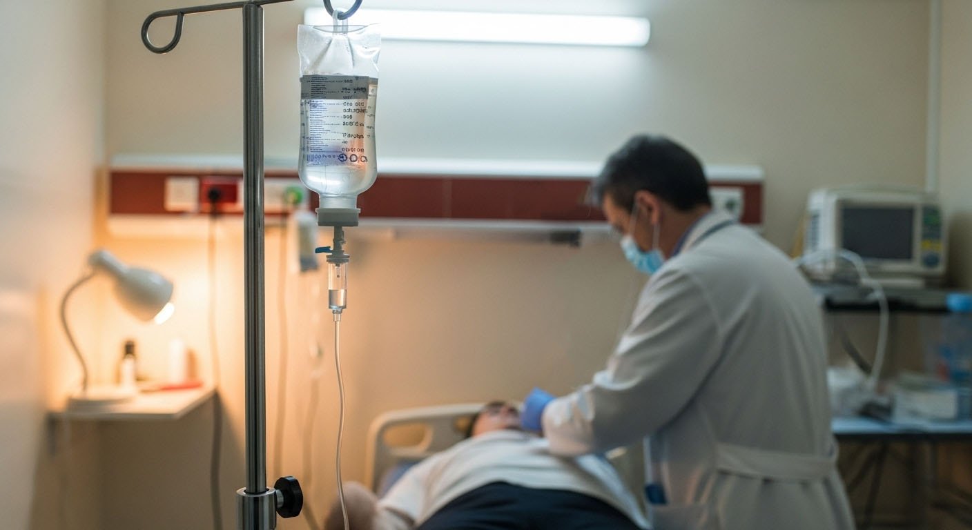 Пациент лежит под капельницей